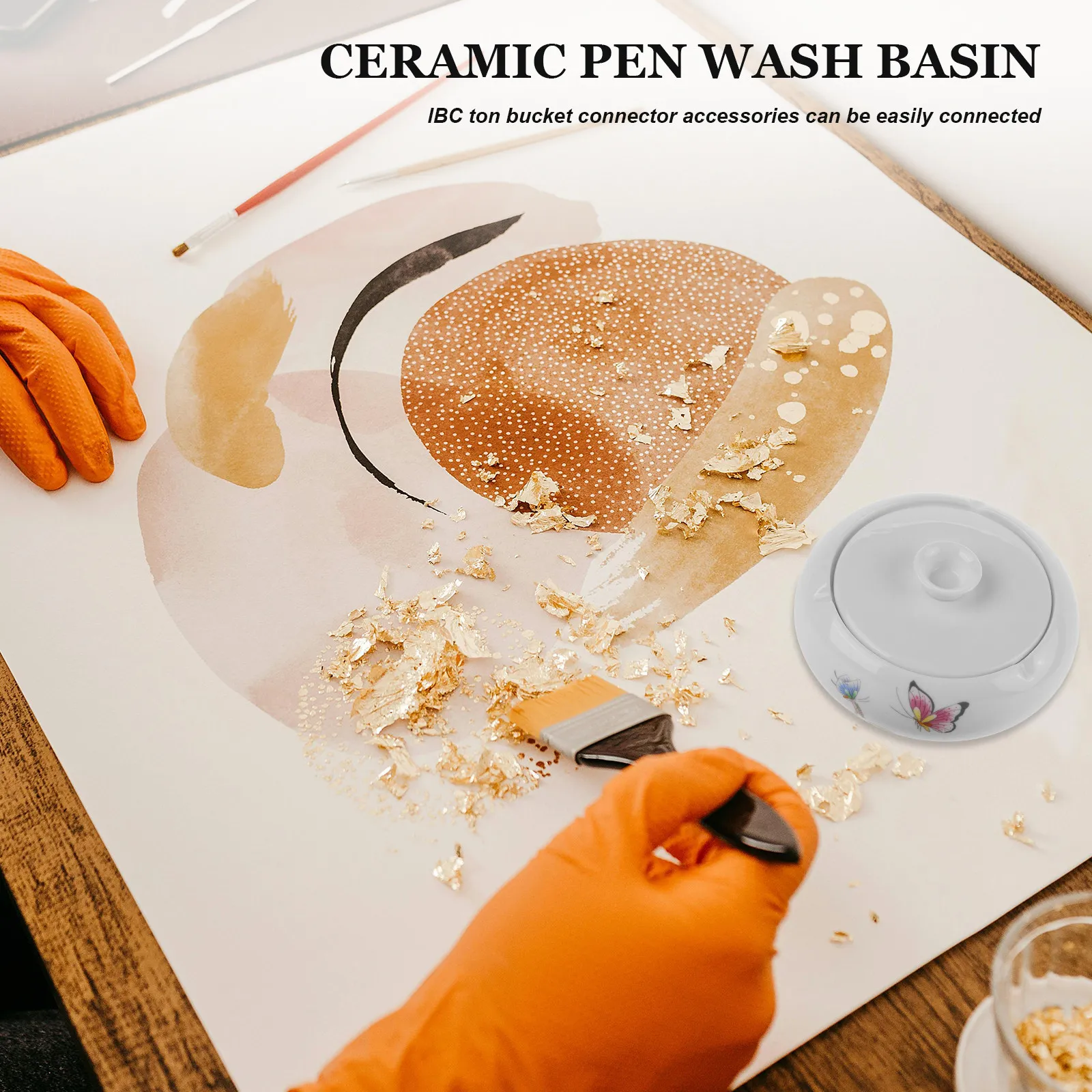 세라믹 잉크 접시 브러시 세척용 소형 경량 서예 잉크 접시 물통 데스크탑 스터디룸 장