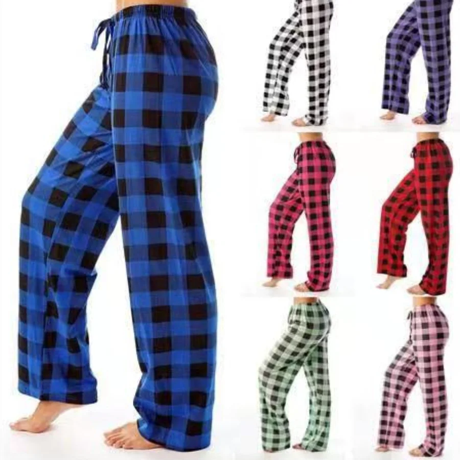 

Women's Casual Pants Elastic Plaid Pajama Pants With Loose Drawstring Are Soft Comfortable For Home Wear Calça Moletom Feminina
