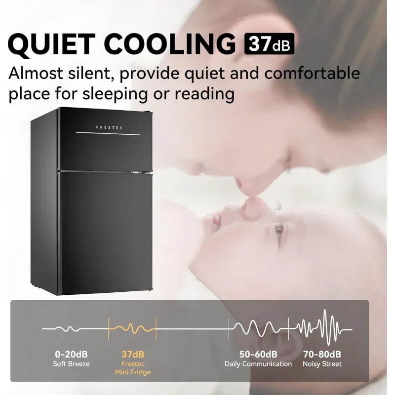 QW3.0 Cu.Ft Compact Refrigerator with 2 Doors,Mini Fridge with Freezer,37dB Quiet,7-Settings Mechanical Thermostat,LED Lights,