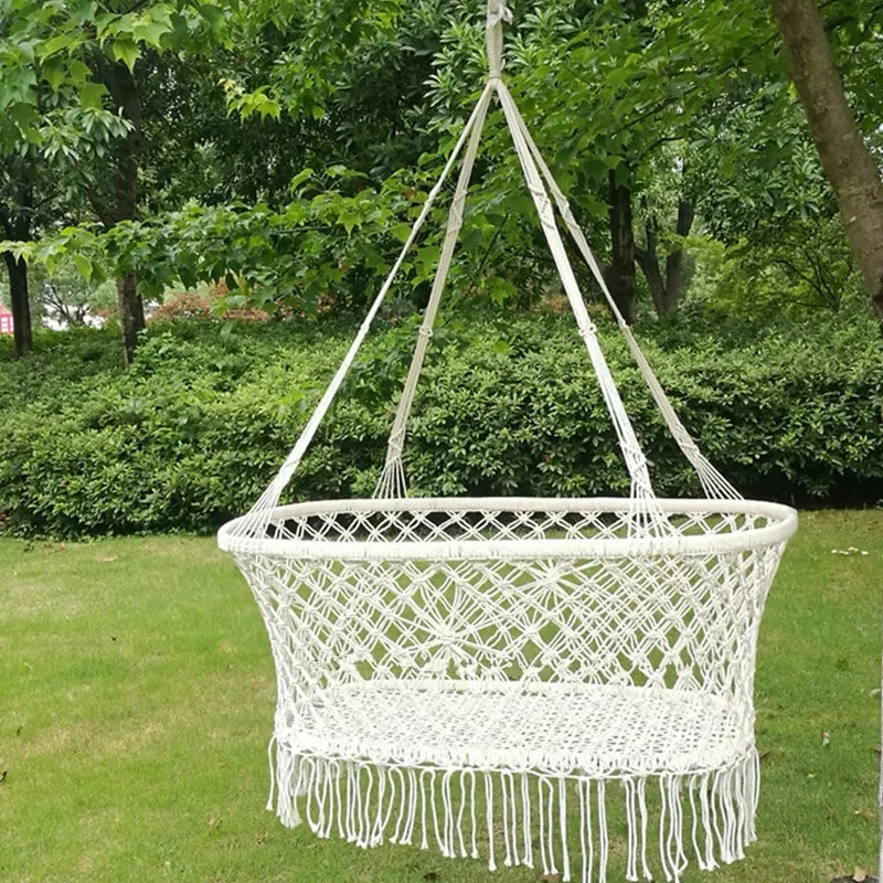 Baby Crib Cradle, Hanging Bassinet and Portable Swing for Infant Nursery Rope Fringe Measures 35" L X 23.25" W X 14" H