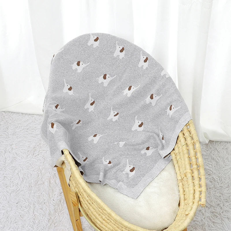 Newborn Baby Blanket Cotton Knit Infant Boy Girls Bedding Quilt 90*70CM Toddler Stroller Swaddle Soft Sleep Covers Cute Elephant 3