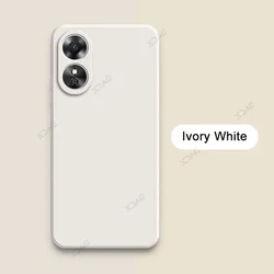 Luxury Dual Layer Cellphone Case with Full Camera Protection - Soft Square Liquid Silicone Armor for OPPO A17 (Ivory White)
