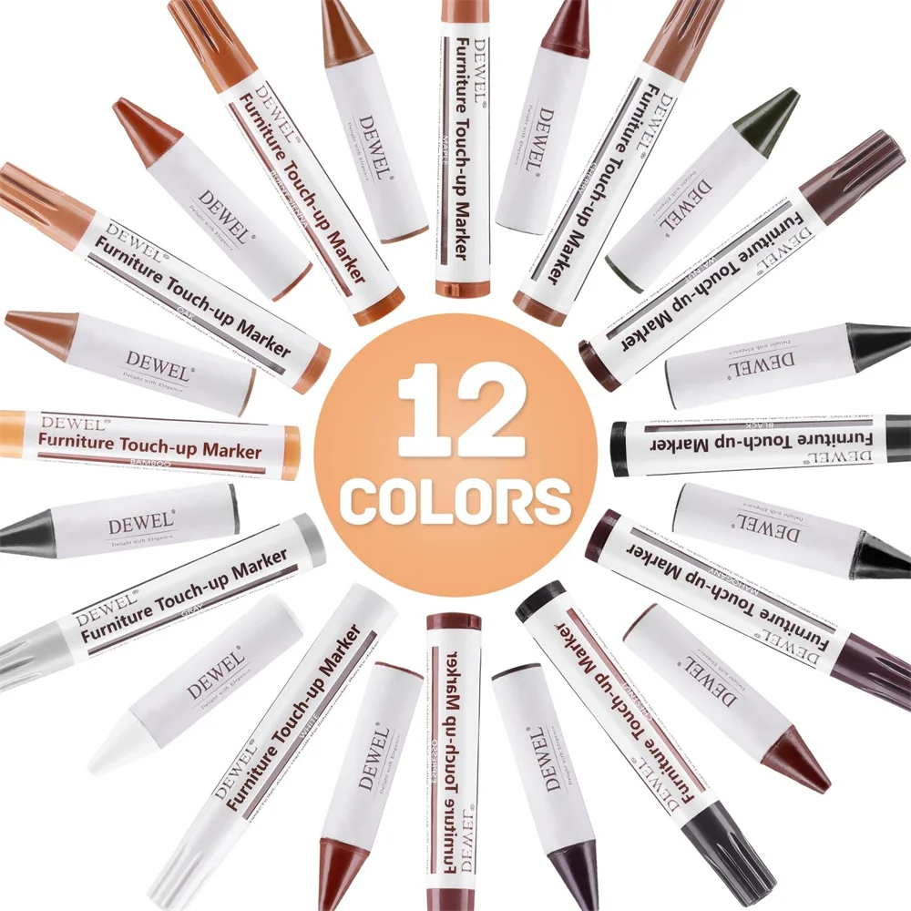 DEWEL 12 Colors Wood Furniture Markers Filler Sticks Repair Kit Touch Up Crayons Covering Damaged Wooden Surfaces Scratches
