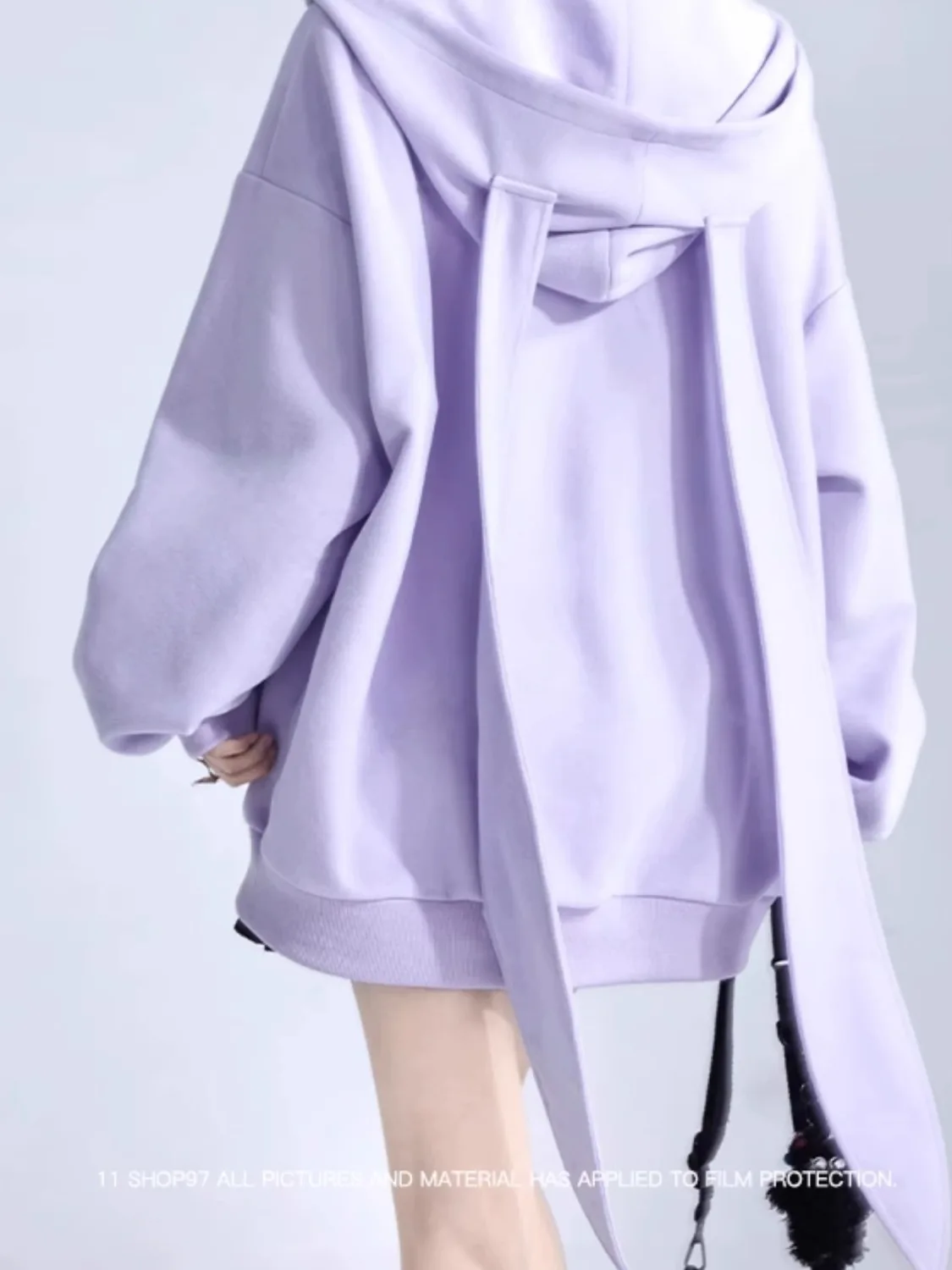 Thin Section Rabbit Ears Zip-Up Autumn And Winter Fashion Women Sweatshirt Hoodie Coat Korean Soild Color Long Sleeve Female