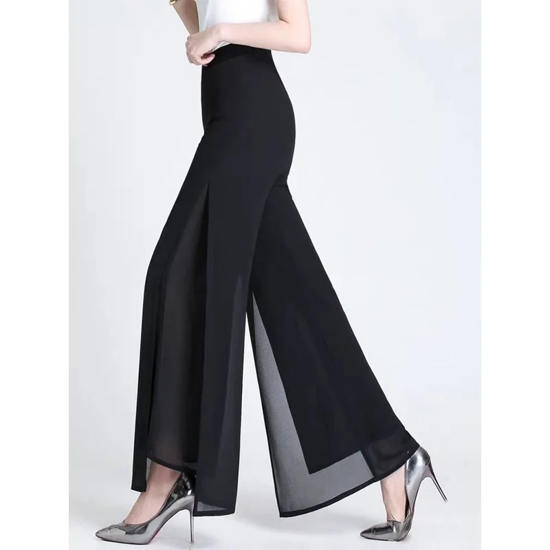 

2023 Spring and Summer Relaxed High Waist Lace Up Split Drop Commuter Simple Show Leg Length Women's Solid Color Wide Leg Pants