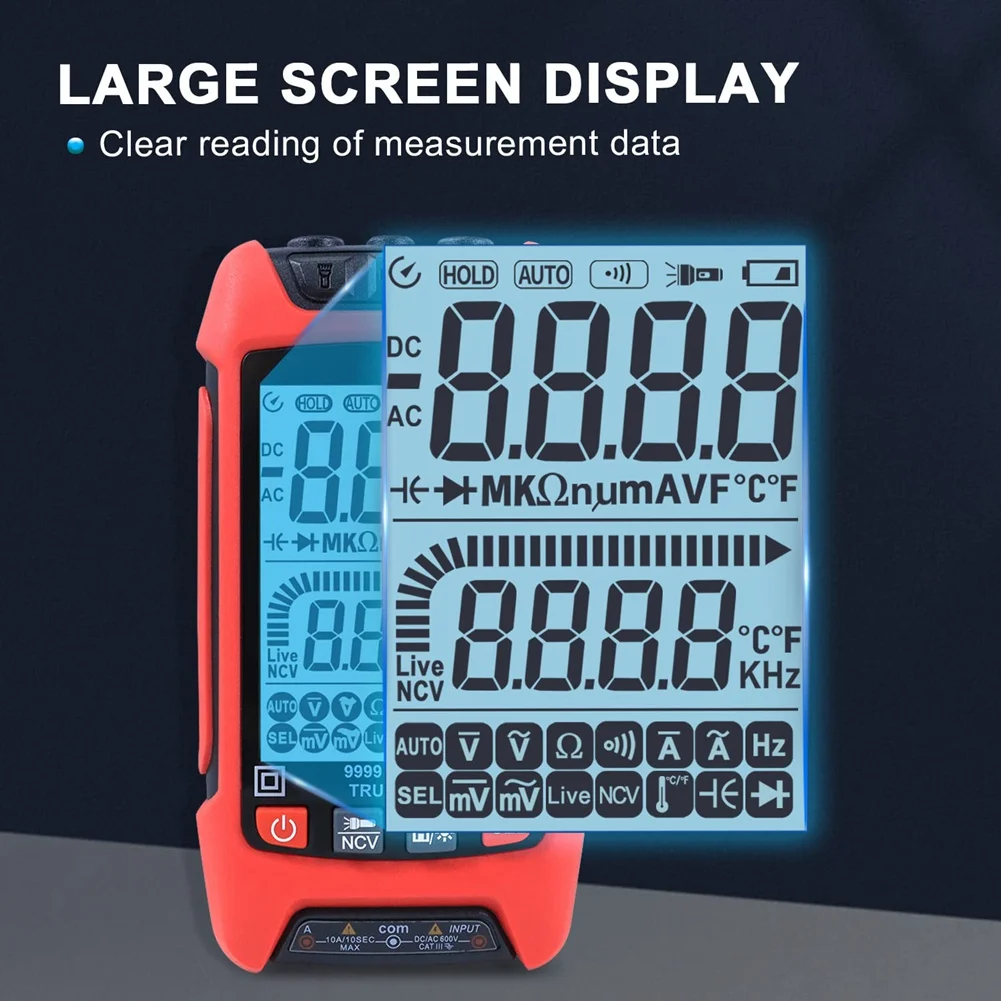 

Digital Multimeter, 9999 Counts TRMS Auto-Ranging Voltmeter, Accurately Measures AC/DC Amp Ohm Voltage Meter