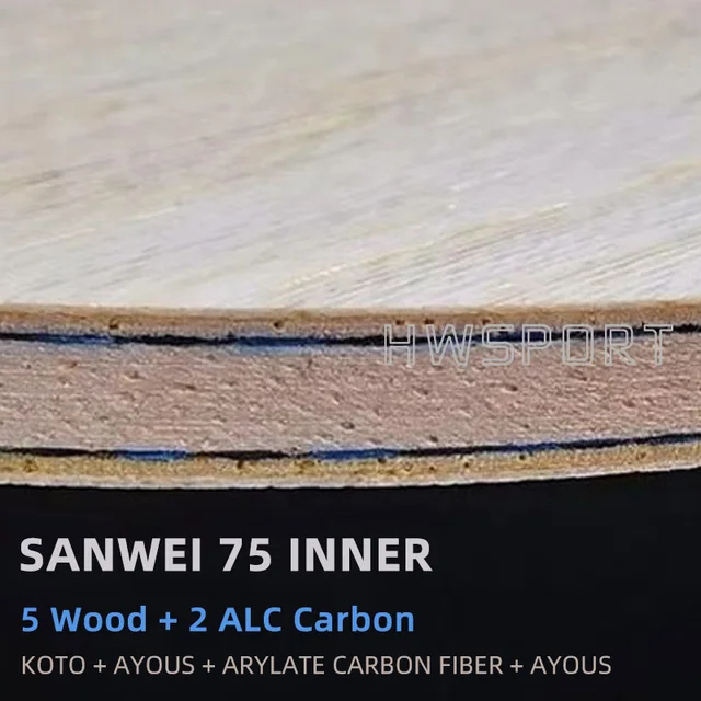 SANWEI 75 INNER Table Tennis Blade 5 Wood 2 ALC Carbon Ping Pong Blade for Loop Driving Plus Fast Attack 2