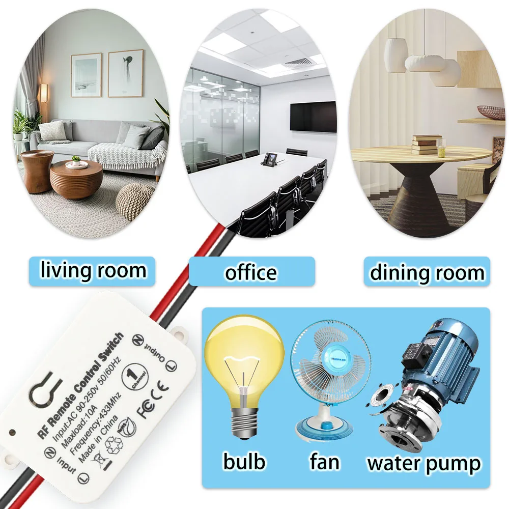 Description Picture 3 of item433Mhz Light Switch Active Output Wireless Wall Panel Switch AC 110V 220V Relay Receiver Rf Push Button Transmitter for LED Fan