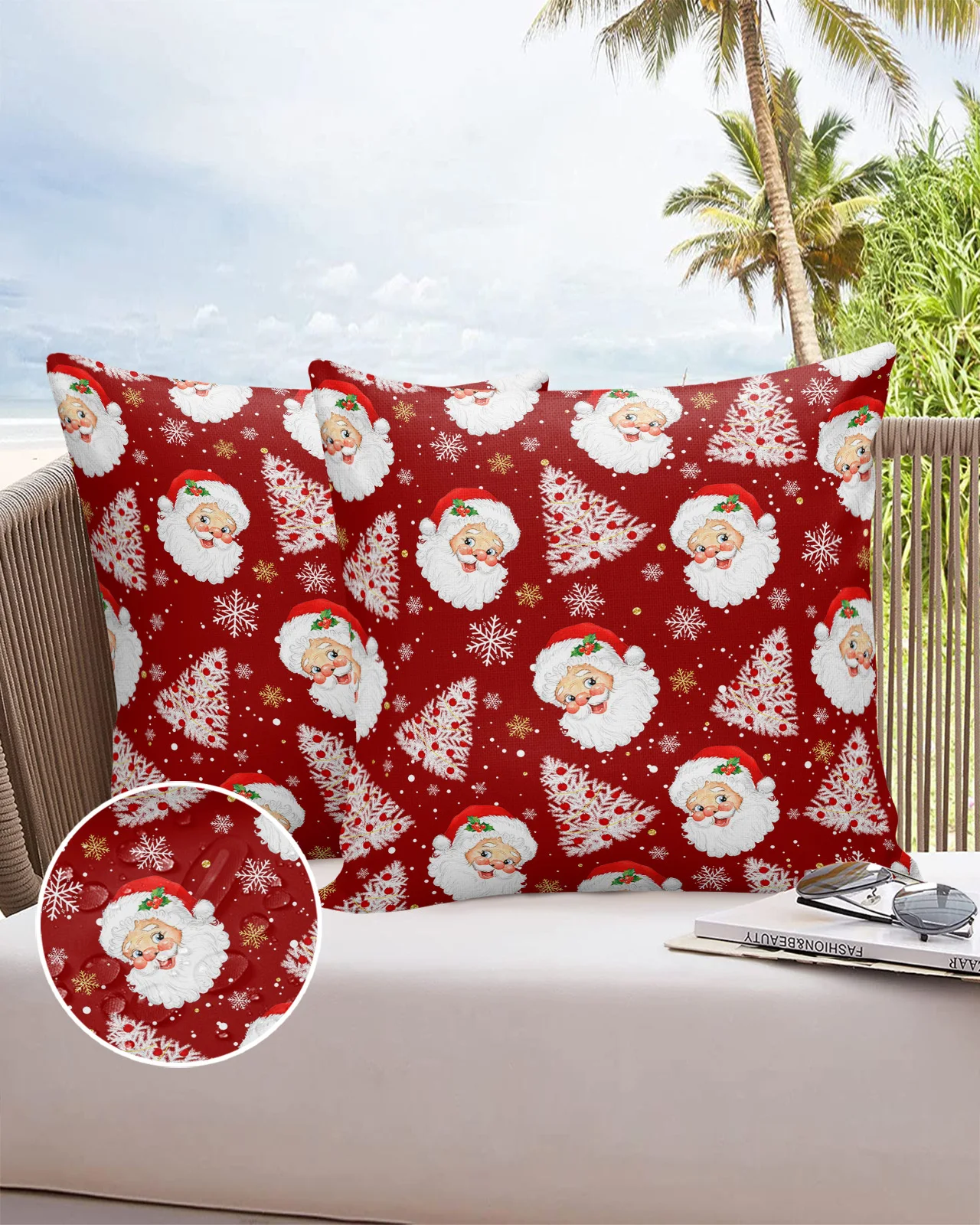 

2/4PCS Christmas Red Santa Claus Tree Snowflake Waterproof Decorative Sofa Throw Pillow Cover Case Garden Patio Cushion Covers