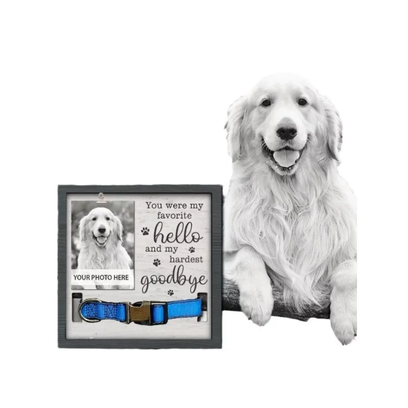 Dog Pet Gift Wooden Photo Frame DIY Gift Dog Collar Souvenir Pet Commemorative Stand Frame Can DIY Photo Collar dog memorial statue