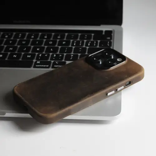 YMW Scratc Crazy Horse Genuine Leather Case for iPhone 16 15 Pro Max Plus 14 13 mini Magnetic PULL-UP Cowhide Phone Cover - Image 9