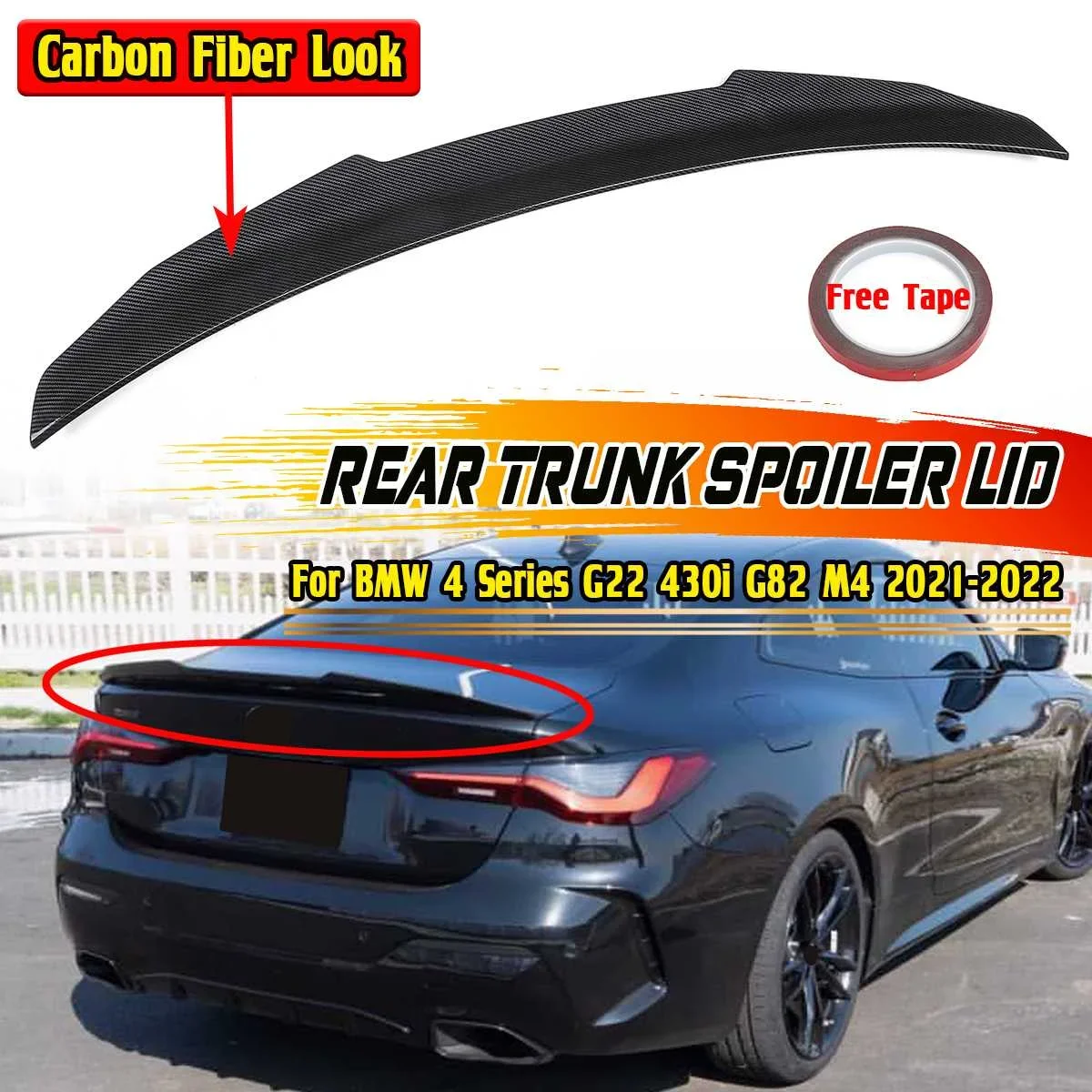 

G22 PSM Style Car Rear Spoiler Wing Trunk Lip Spoiler Lid For BMW 4 Series G22 430i G82 M4 2021-2022 Rear Wing Spoiler Body Kit