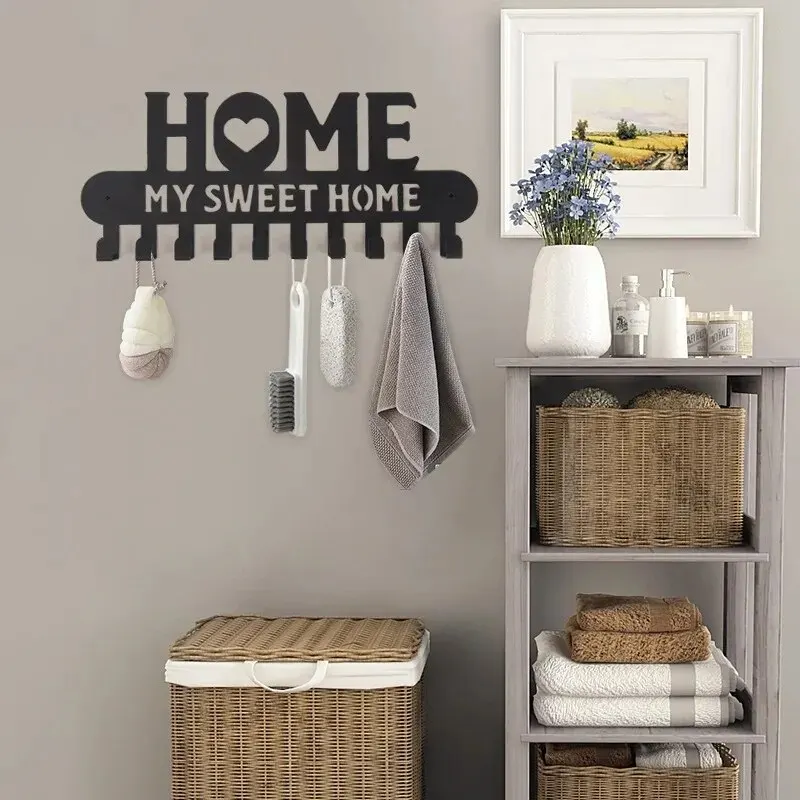 Metal Keychain Hook Black Sweet Home Wall Hanging for Front Door Kitchen Bedroom Home Decor