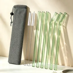 Eco - Friendly Reusable Glass Drinking Straws Set for Smoothies and Frozen Beverages - 9 Pieces (Green)