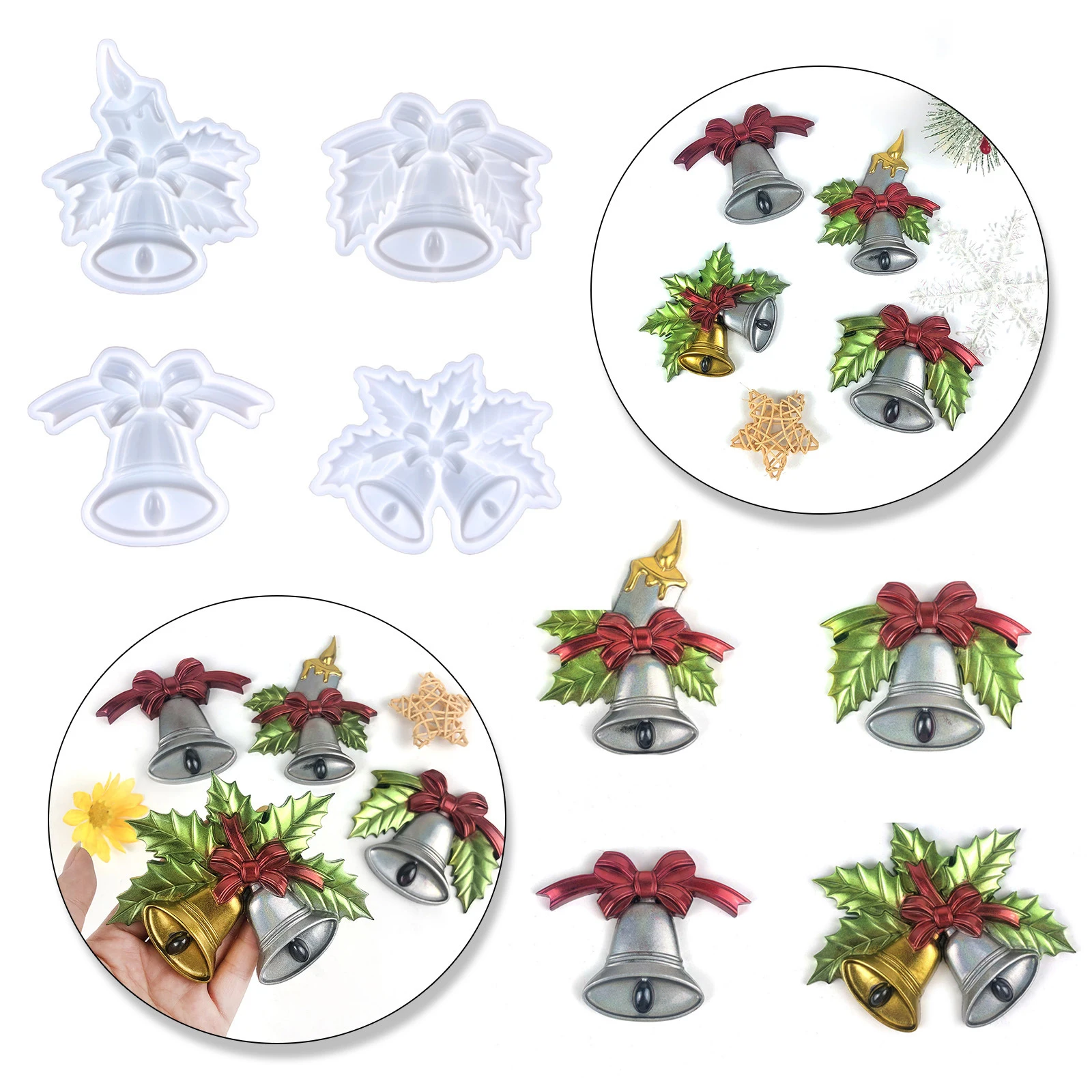 

Christmas Small Bell Carving Clay Silicone Molds Wall Hanging Decoration Ornament Epoxy Resin Mould Open Door Plate Gypsum Mold