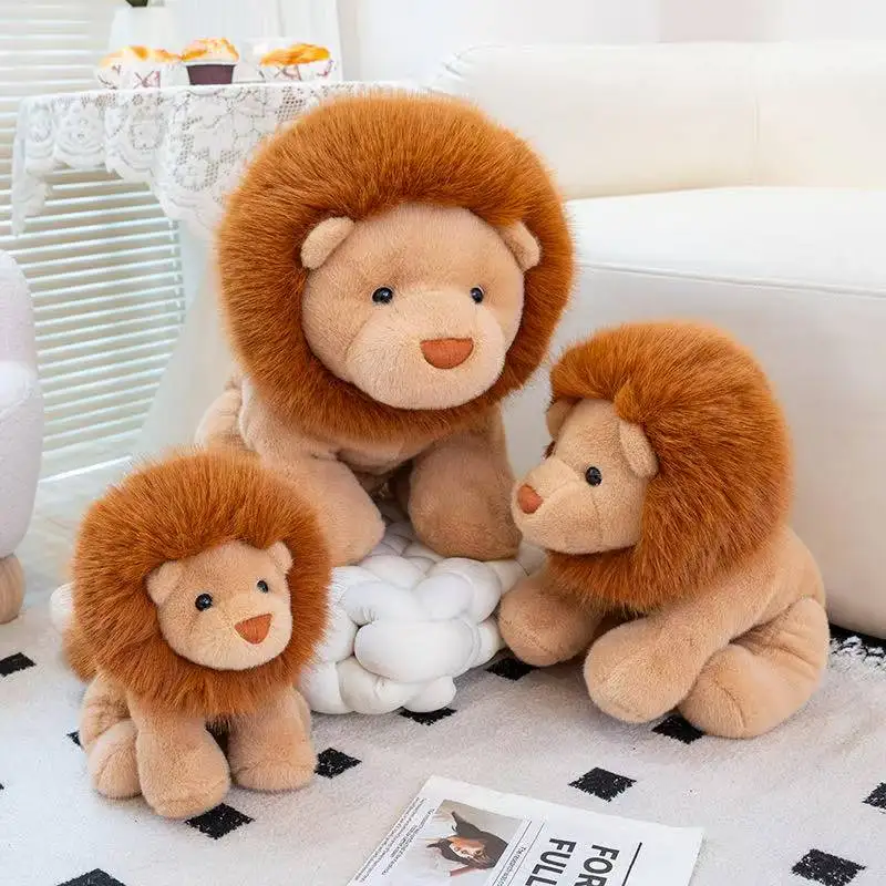 Poupée Lion assis et couché, jouet en peluche Kawaii, fait à la main, dessin animé, oreiller mignon, cadeau d'anniversaire pour enfants, dernière collection 5