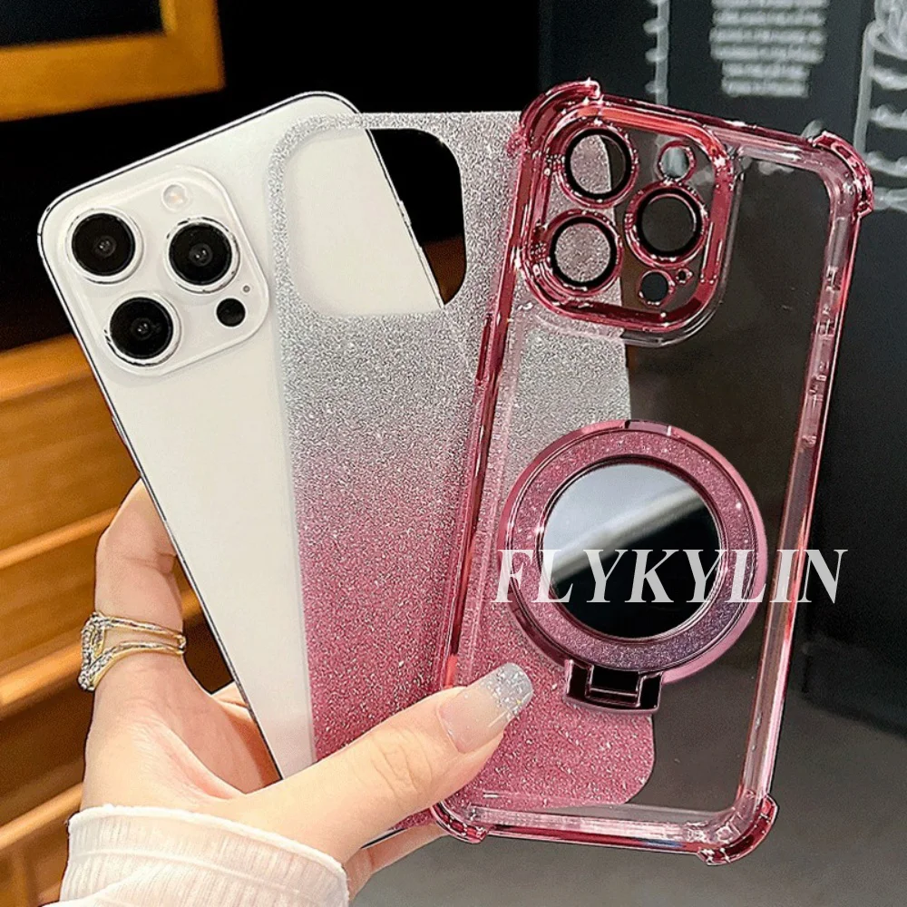 Transparent Protective Soft Shell with Pearl Bracelet and Mirror Holder