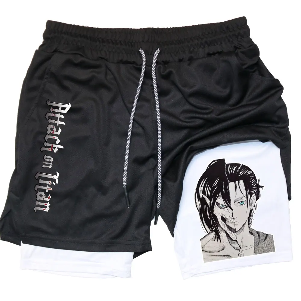 Men Performance Shorts Anime Attack On Titan Print Gym Shorts Summer Sports Fitness Workout Jogging Short Pants 5
