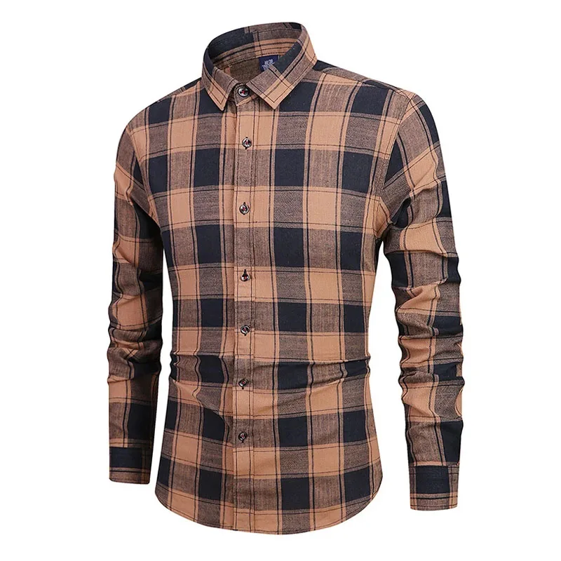 

2022 New Men's Korean Plaid Shirt Fashion Casual Slim Fit Cotton Long Sleeve Shirts Male Comfortable Check Clothes Spring Autumn