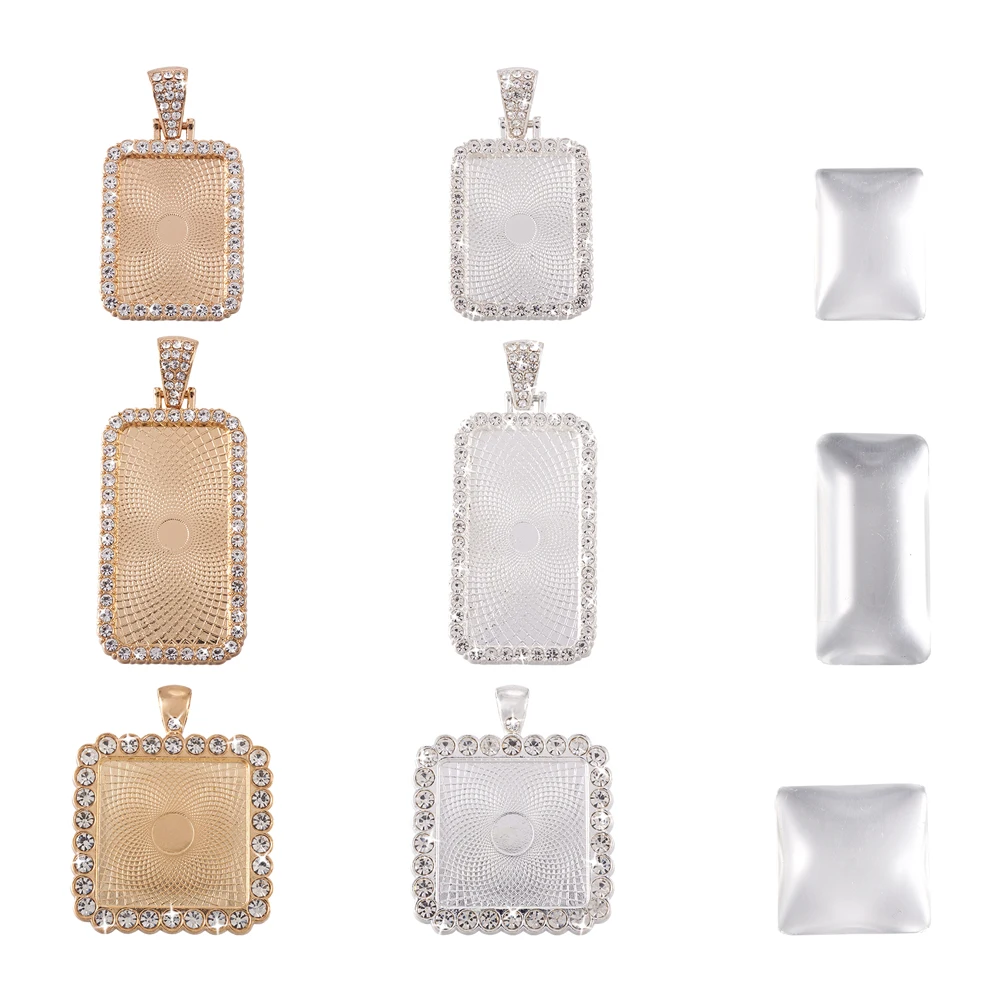 Kissitty 24pcs/box Rectangle Square Alloy Cabochon Setting DIY Geometry Pendant Making Kit For Handmade DIY Necklace Making Gift