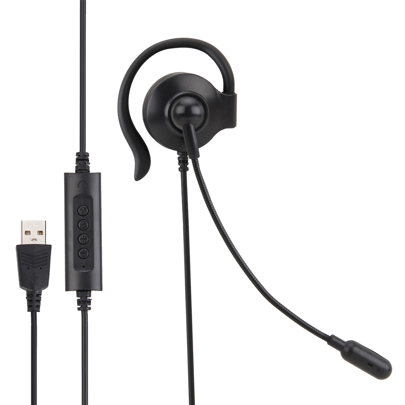 Single side wired business headset with microphone headset for clear call in the call center ear hook USB wire control 3.5mmAUX