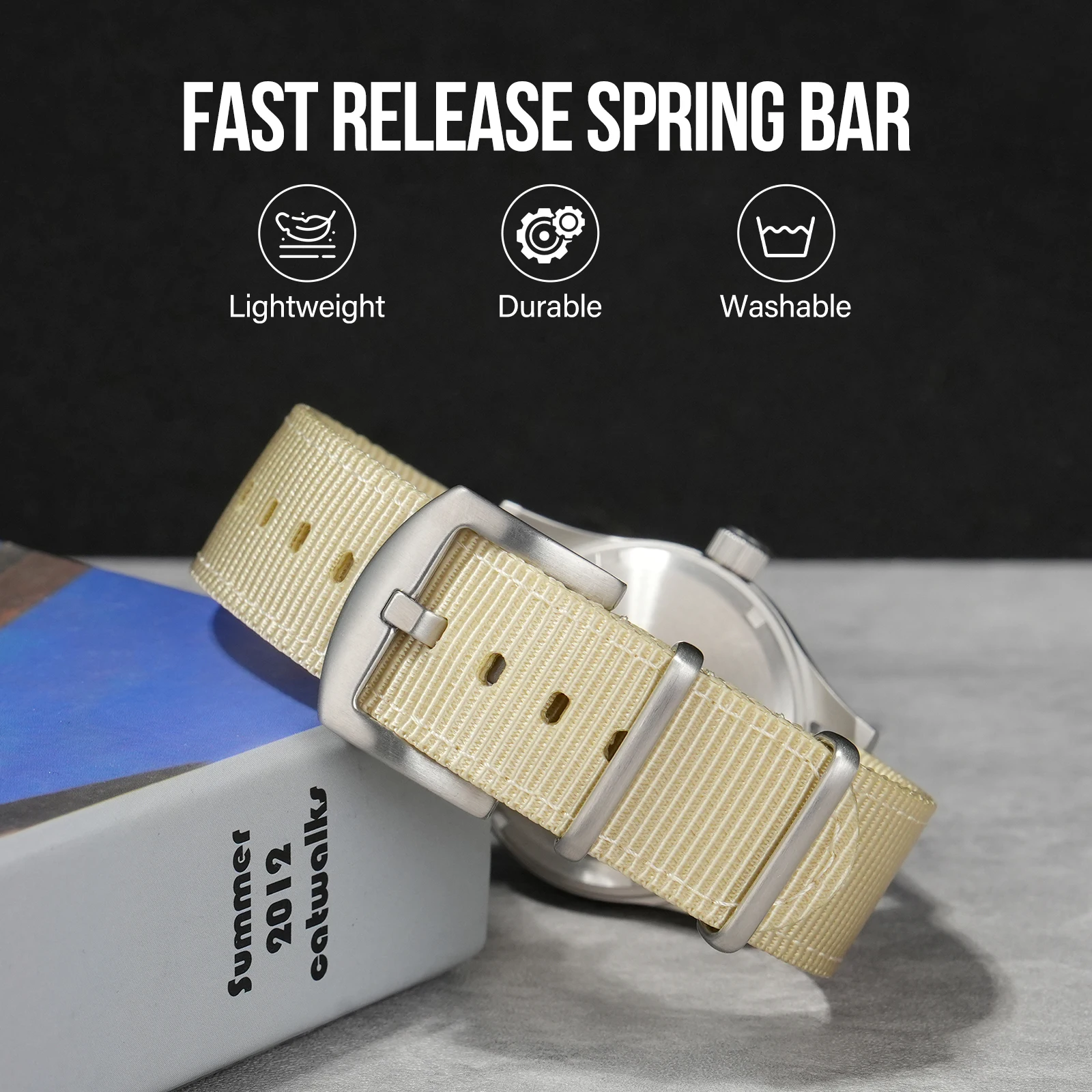 IBENIFIT Classic Nylon Watch Strap with Silver Buckle – Durable Fabric Wristband Replacement