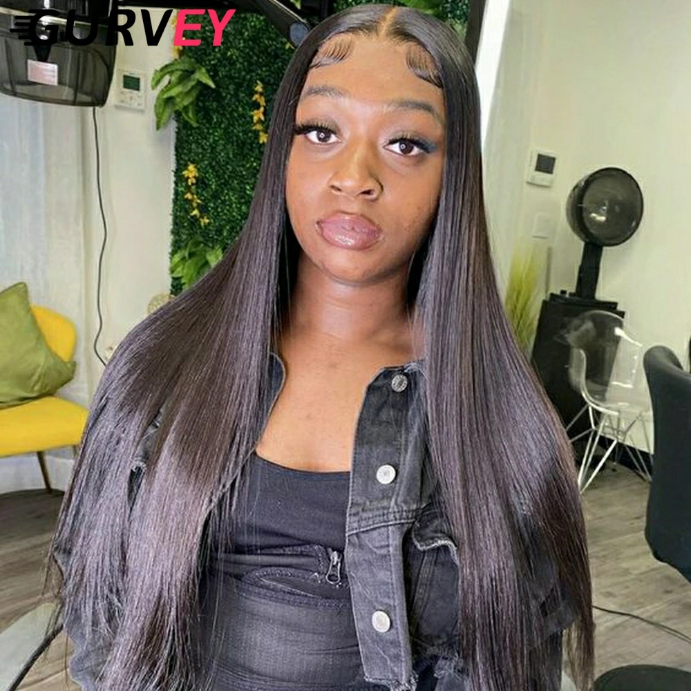 

GURVEY 13x4 Straight Lace Front Wigs Peruvian Remy Human Hair Wigs 5X5 Lace Closure Wigs Pre Plucked Lace Frontal Wigs For Women