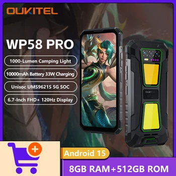 2025 NEW OUKITEL WP58 PRO 5G Rugged Phone 1000-Lumen Dual Camping Lights 6.7-Inch 120Hz Display 24(8+16)GB+512GB Android 15