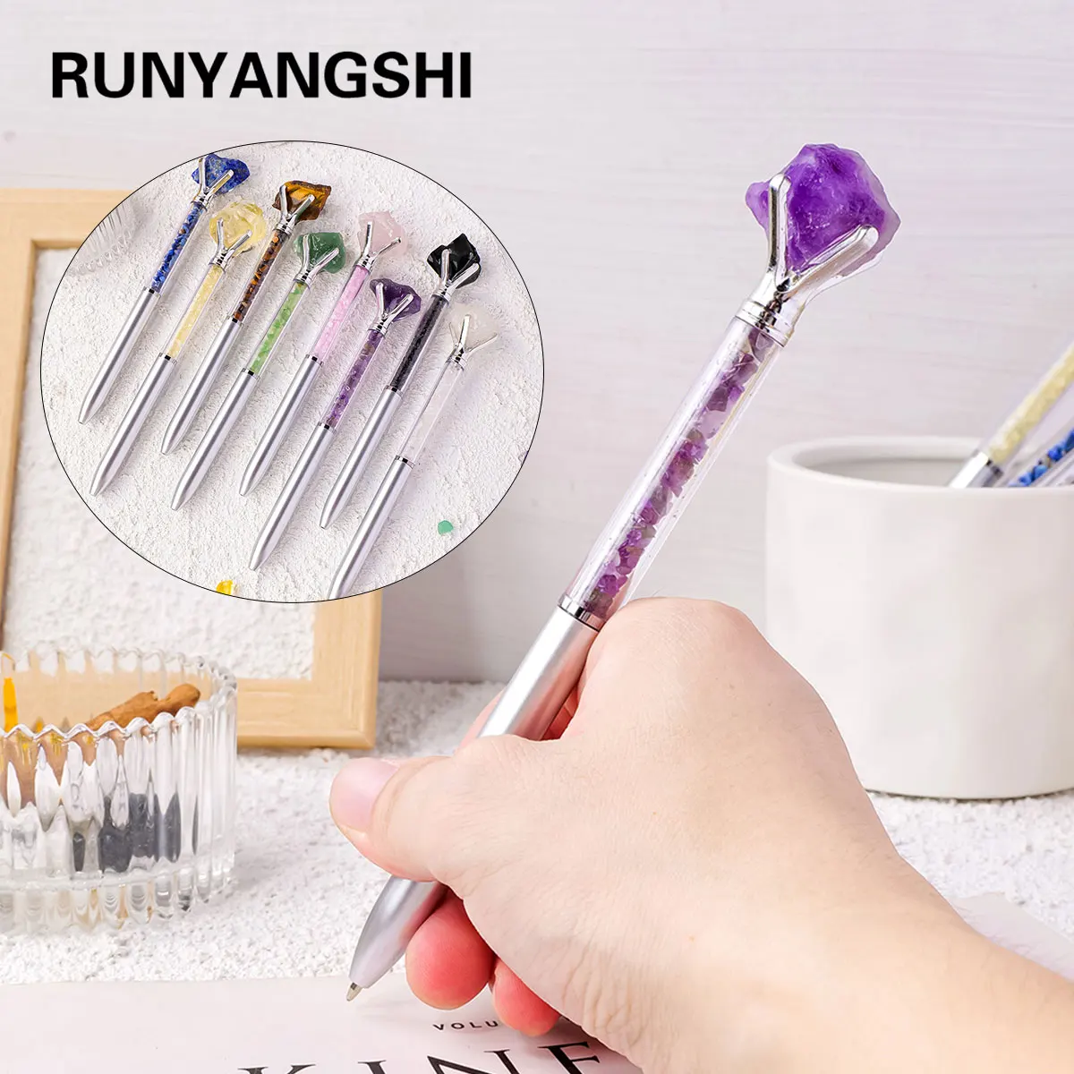 1PC Natürliche Heilung Amethyst Kristall Original Rohstein Zylindrischen Stift Kugelschreiber Stift Student Schreibwaren Büro Business Geschenke