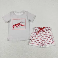 Wholesale Children Short Sleeves Crawfish Tee T-shirt Toddler Infant Shorts Kids Outfit Baby Boy Summer Set