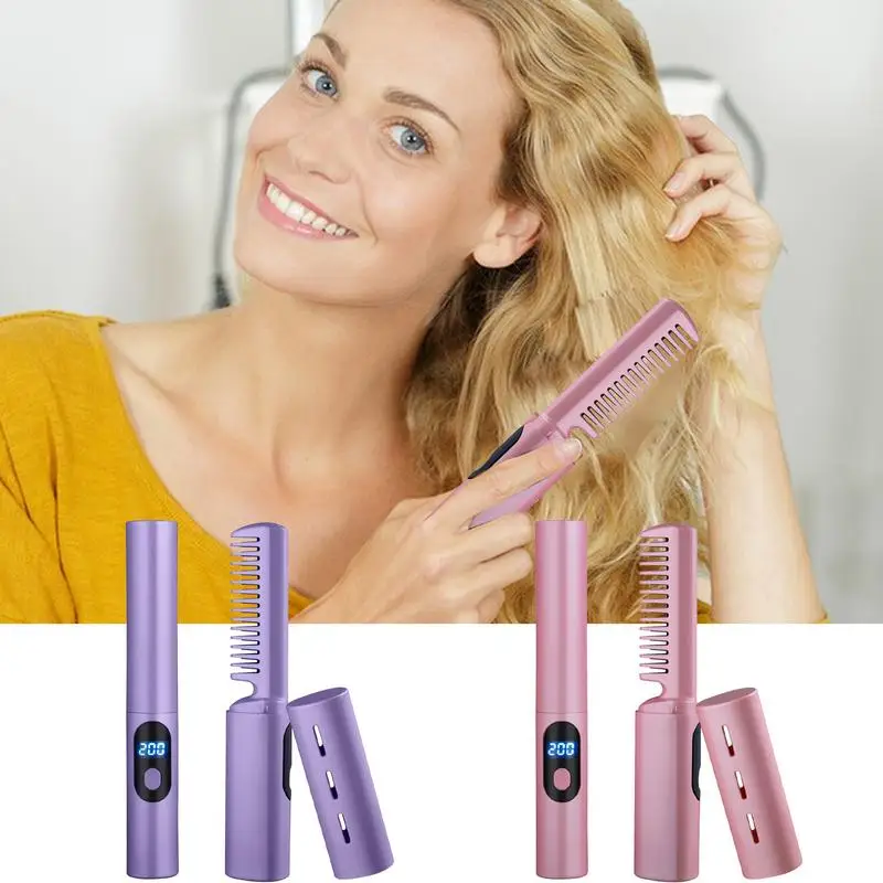 Hair Straightener Brush Anti-Frizz 2-in-1 Comb Straightener Mini Ionic Hot Comb Straightener Lightweight Hair Straightener Brush