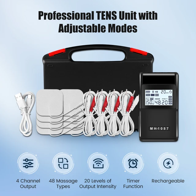 Electroestimulador TENS digital de 4 canales, recargable