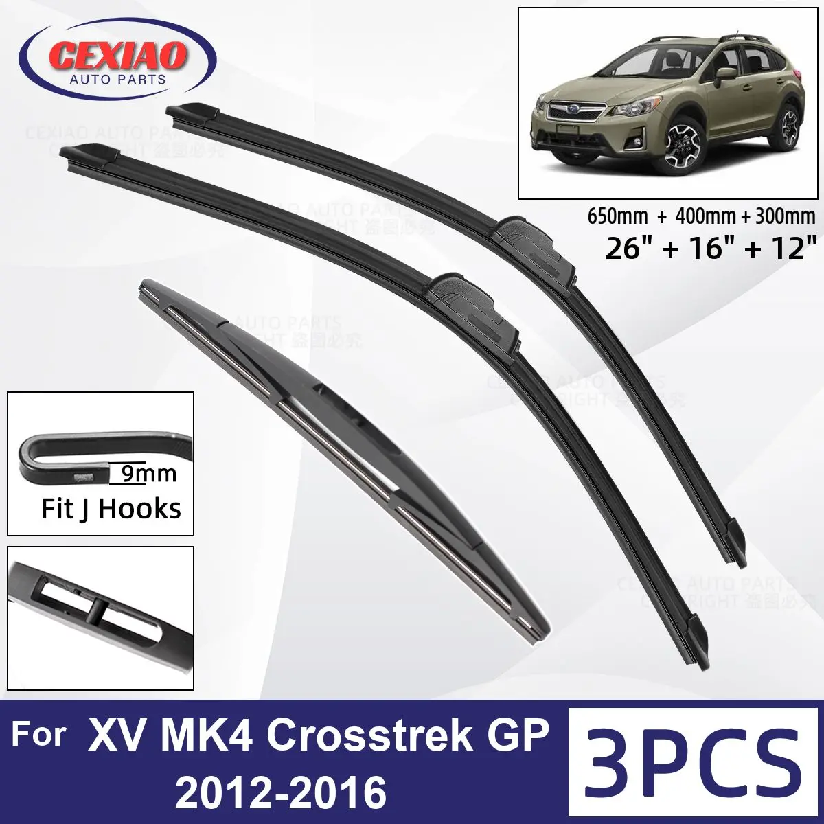 

For Subaru XV MK4 Crosstrek GP 2012 - 2016 Car Front Rear Wiper Blades Soft Rubber Windscreen Wipers Auto Windshield 26"+16"+12"