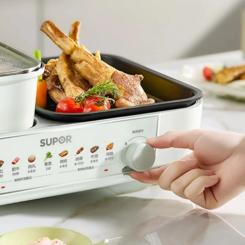 SUPOR 220V Electric Grill Pan Fryer 2000W Multifunctional Electric Hotpot Double Plate Removable Electric Grill Pan 5
