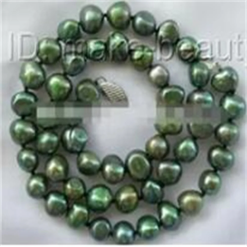 9mm baroque vert d'eau douce de culture collier de perles