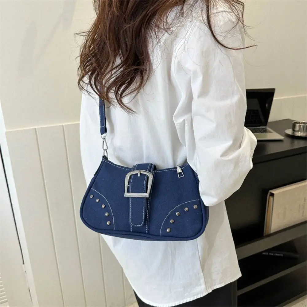 

Ins Style Half-moon Shoulder Bag Handbag Chain Y2k Style Underarm Bag Dumpling Bag Phone Bag Denim Canvas Shoulder Bag