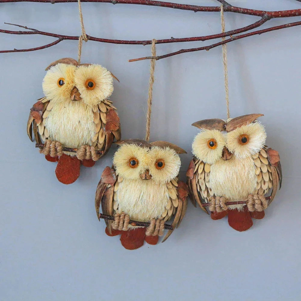 Handmade Natural Straw Hanging Ornaments, Owl Pendant, Christmas Party Supplies, Home Garden Decor, Tree Decorati Craft 6
