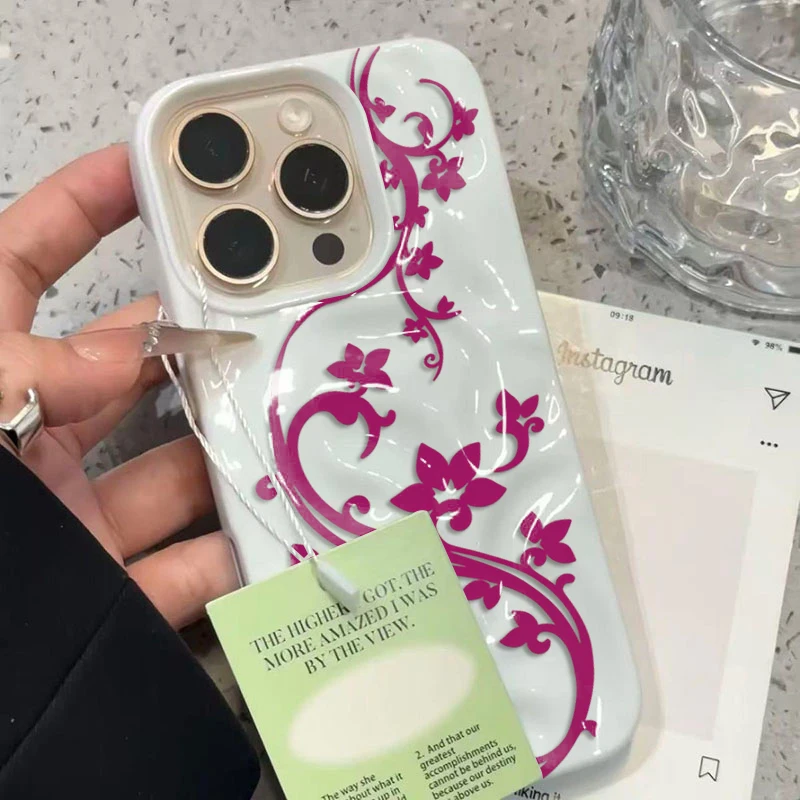 Elegant Hand-Painted Rose & Butterfly Silicone Phone Case - Shockproof Back Cover