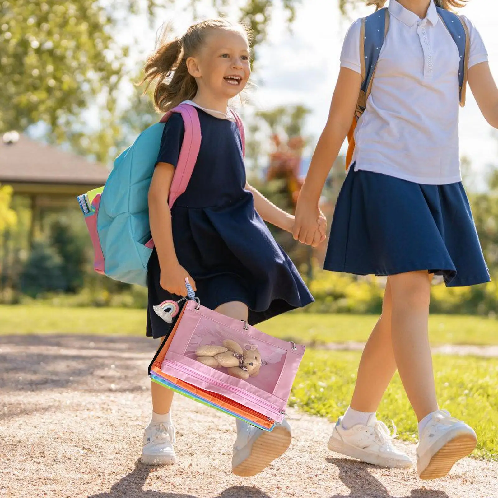 Toy Storage Bags With Zipper Cute Puzzle Storage Bags Aesthetic Reusable Waterproof Pouch With Rainbow Pendant For Students