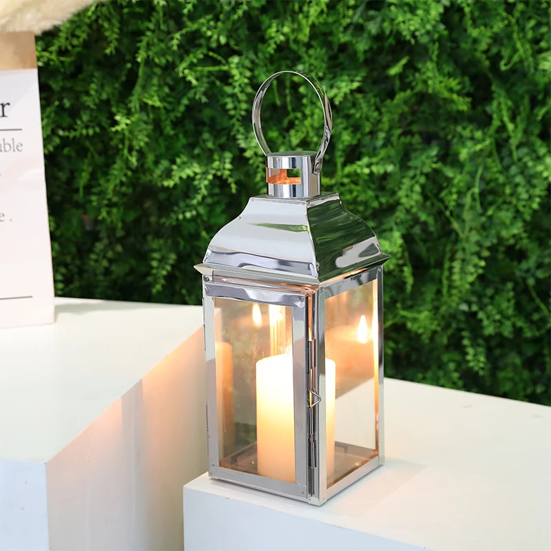 Stainless Steel Candle Holder Silver Lanterns 12.5'' High Candle Lanterns with Glass for Garden Indoor Outdoor Parties Weddings - Image 2