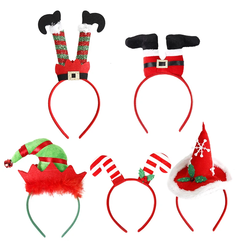 Cartoon Christmas Headbands Xmas Hat Santa Claus Leg Hairband Girl Favor Gifts Head Band Merry Decor