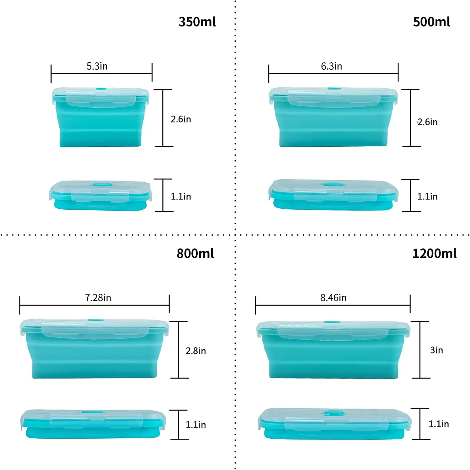 Fiambrera de Silicona Juego de 3PCS 800 ML de Recipientes de Silicona  Plegable Silicona Plegable Almacenamiento de Alimentos Plegable de Silicona  Recipientes para Alimentos(azul, rosa, verde) : : Hogar y cocina