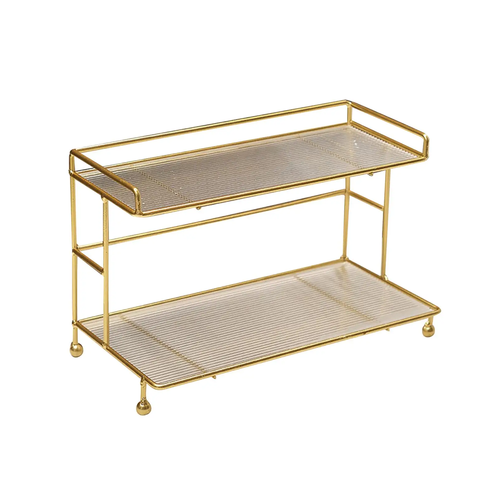 Countertop Bathroom Makeup Holder, Cosmetic Storage Rack ,Rectangle Golden Dresser Bathroom Kitchen Tray Cupcake Stand