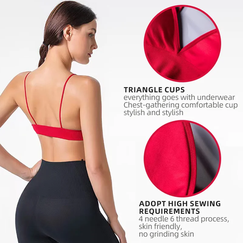 Women Seamless Bra Camisole Underwear S M L Breathable V Neck Gather Up Sports Fitness Yoga Casual