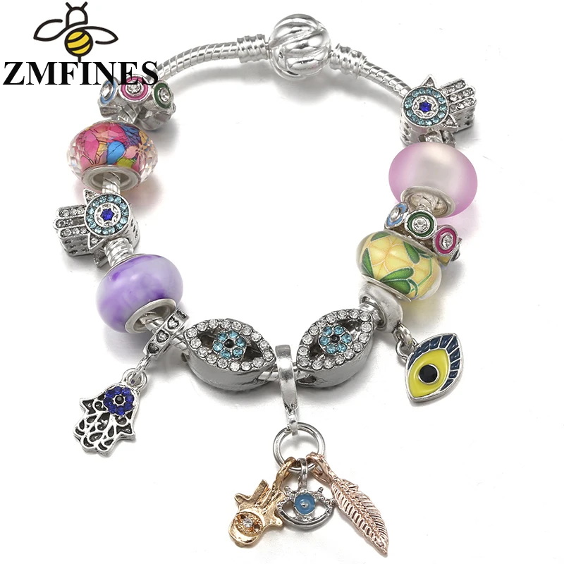 

New Trendy Crystal Eyes Beads Charm Bracelets With Silver Color Brand Bracelet For Women Men Bijoux Pulseras Jewelry Gift