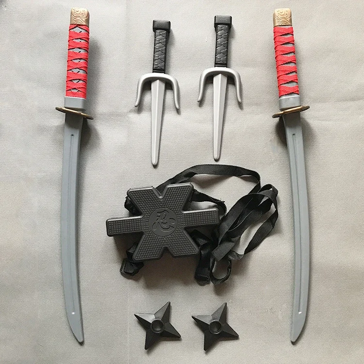 56cm Halloween Samurai Ninja Retro Long Knife Daggers 7 Pieces in A Set Deadpool Double Sword Cosplay Props Model Gift Toys Kids 2
