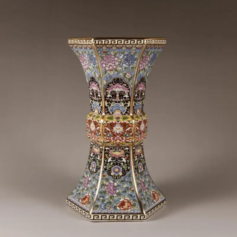 

Qing Qianlong Enamel Colored Hexagonal Flower Gu Chinese Style Soft Decoration Bo Gu Frame Antique Porcelain Making Old Antique