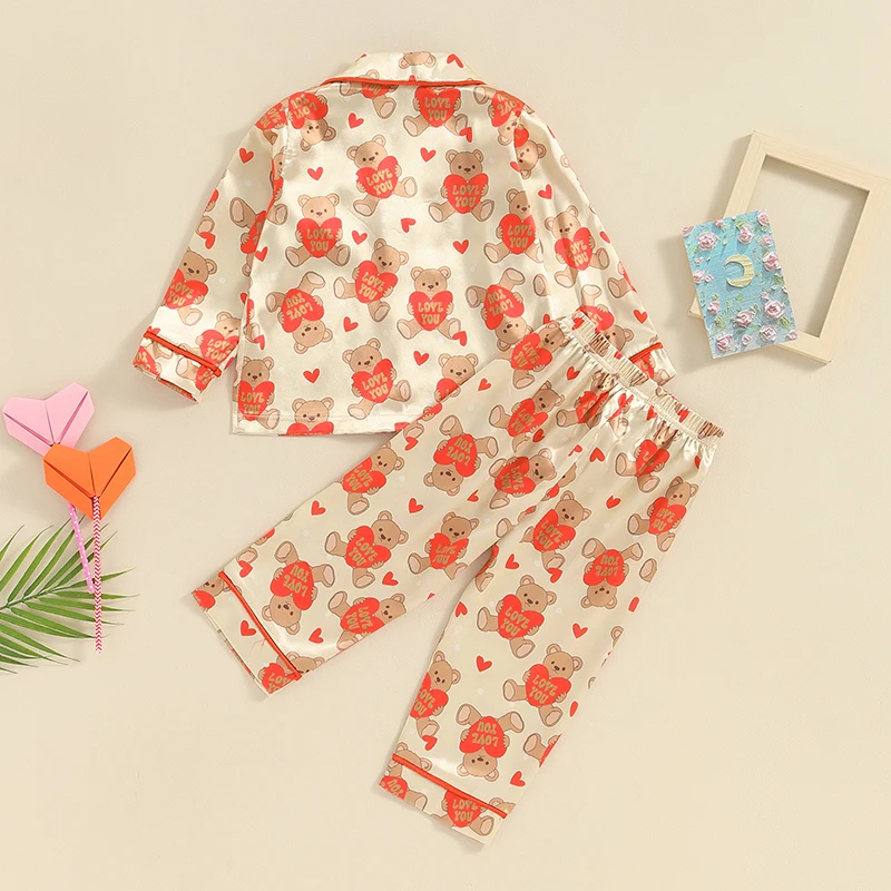 Toddler Girl Boy Valentine s Day Pajamas Set Cute Print Button Down Top and Pants Sleepwear for Unisex 2PCS PJs Set