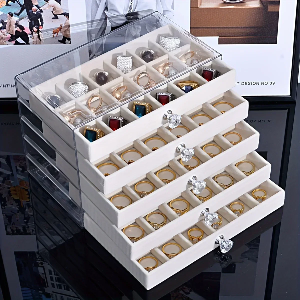 PET 5 Tier Jewelry Storage Box for Earrings Necklaces