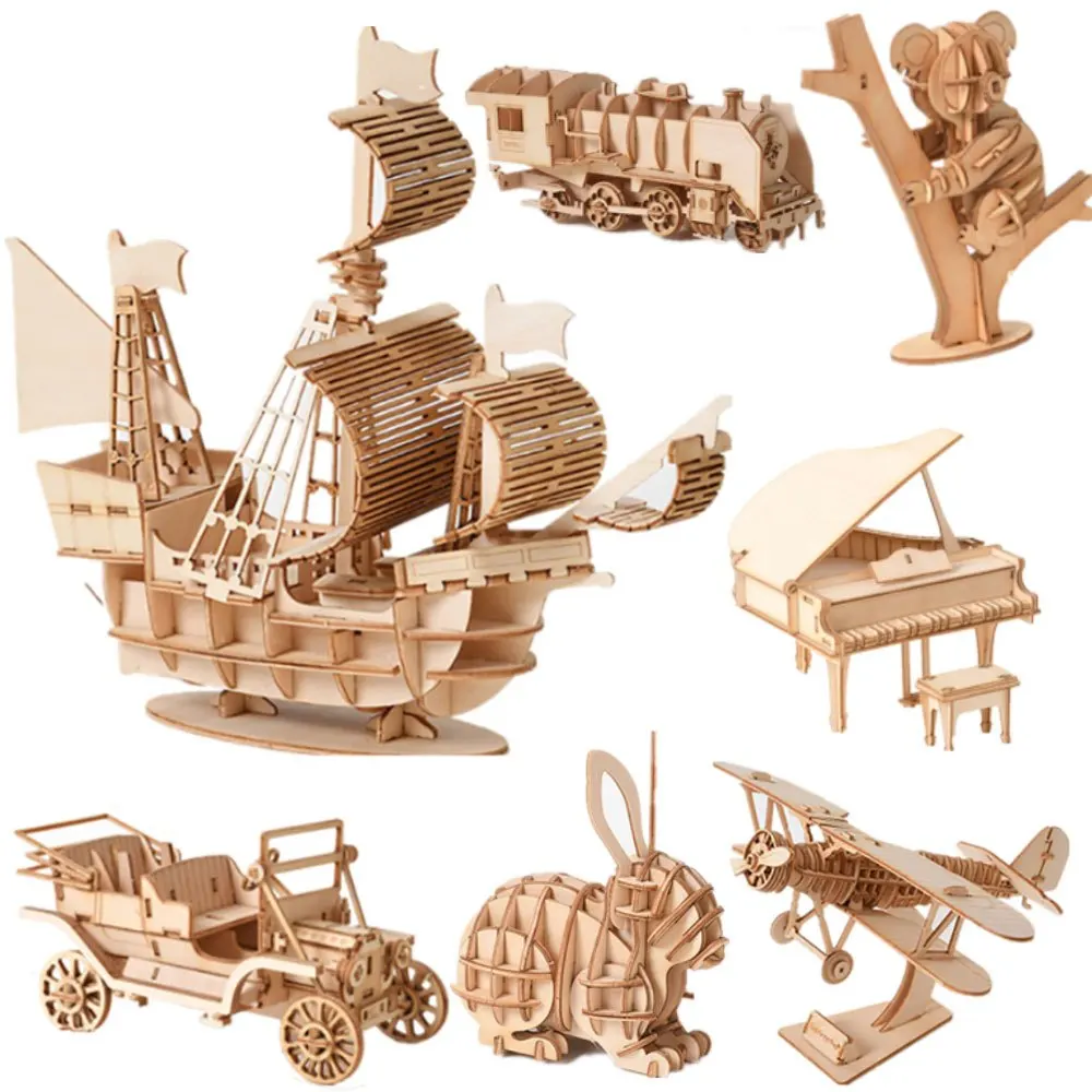3D DIY Wooden Puzzle Mechanical Toy - Handmade Ship Model Ornament and Christmas Gift